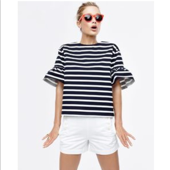 J. Crew Tops - J. Crew Ruffle Sleeve Stripe Blouse